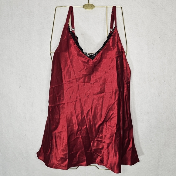 Oscar De La Renta Vintage 90's Red Satin Sleeveless Slip Nightie Medium - Picture 8 of 8